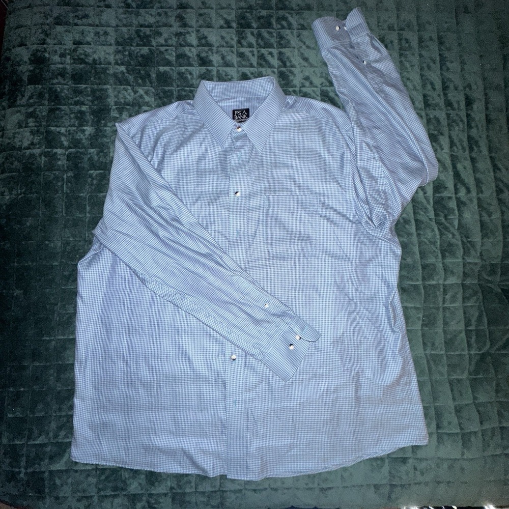 Jos A Bank Men's XXL Blue Checked Long Sleeve Shirt Travelers Collection